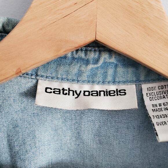 Cathy Daniels Light Blue Rhinestone Bling Zip Up Jean Jacket XL - Picture 6 of 7